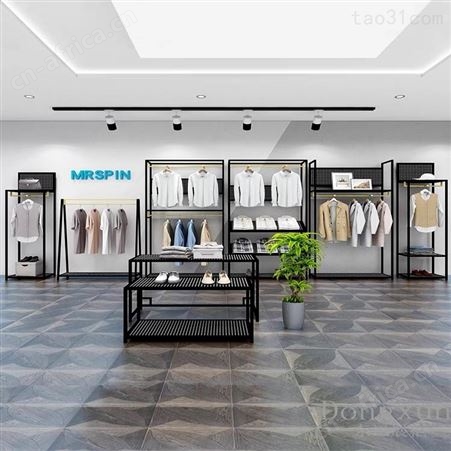 服装店展示架 男装店货架背板铁艺陈列架 落地式挂衣服架子 服装店展示柜定做展柜厂