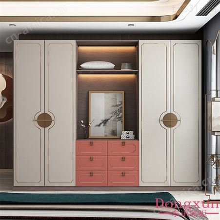 现代新中式衣柜 全屋定制家用卧室衣柜 整体轻奢玻璃衣橱实木衣帽间定做