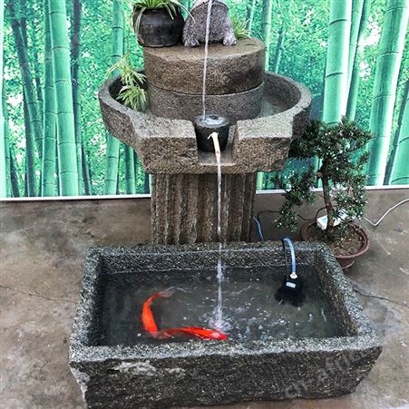 老旧石槽石磨盘组合 石头水槽养鱼缸 流水生财 石盆流水景观