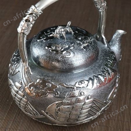 纯银999烧水壶高浮雕泡茶壶一张打纯手工复古日式煮茶提梁银壶