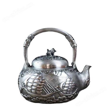 纯银999烧水壶高浮雕泡茶壶一张打纯手工复古日式煮茶提梁银壶
