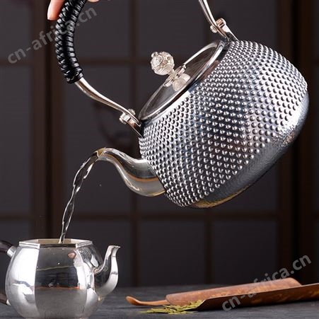 纯银银壶 千足银9999烧水壶 纯手工一张打煮茶壶家用银茶壶茶具