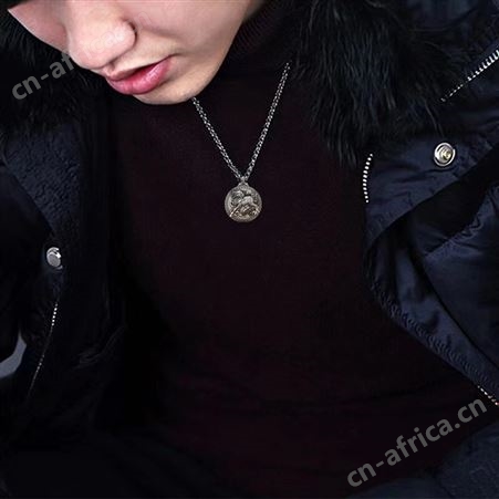 复古 做旧瑞兽麒麟吊坠 工字纹火麒麟项链男貔貅新款