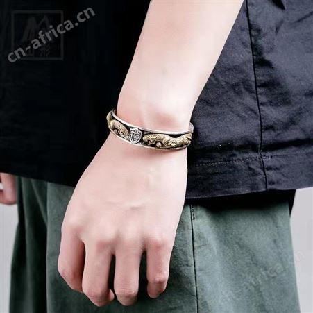 意轩山形虎符手镯设计师款开口男纯霸气个性国风潮厂家直供