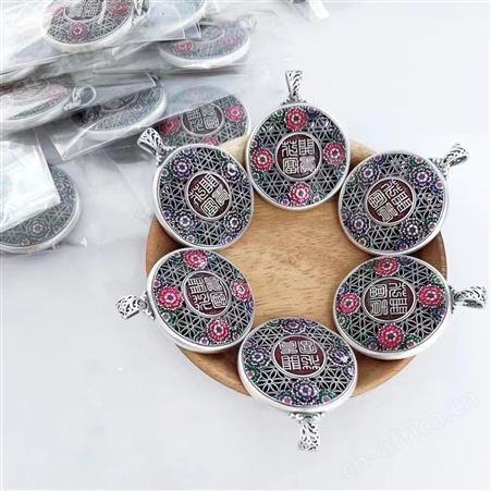 意轩国潮烧蓝滴胶花开富贵圆牌吊坠 复古双面太阳花毛衣款坠